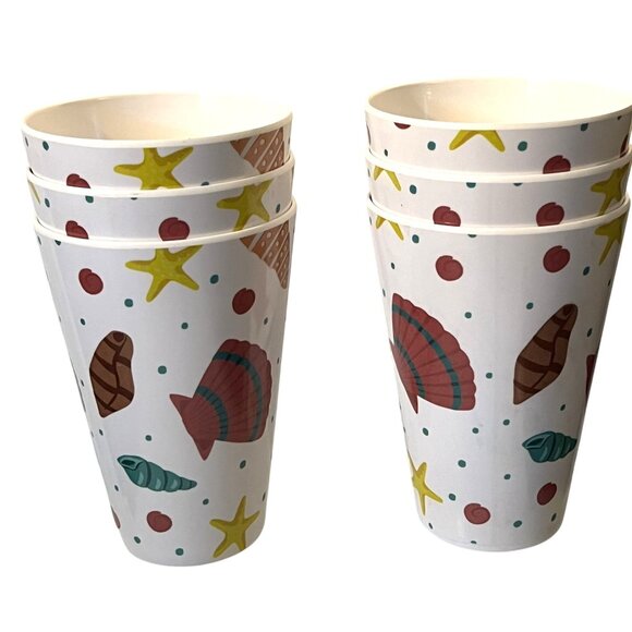 Temptations By Tara Melamine Seashells Tailgate Summer Beach Set of Six Cups - Picture 2 of 9